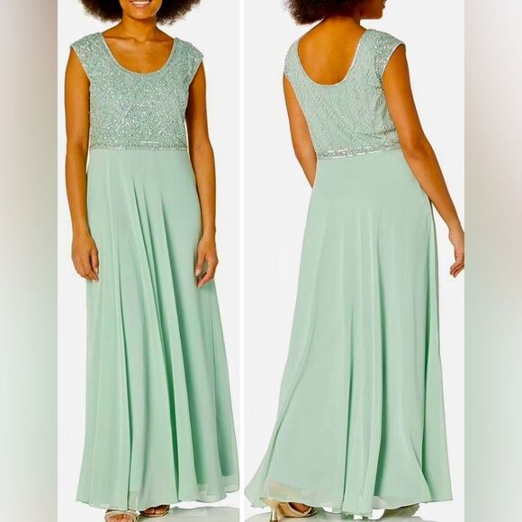 J Kara Celedon Cap Sleeve Beaded Bodice Popover Flare Dress Women’s 6~NWT - Picture 1 of 7